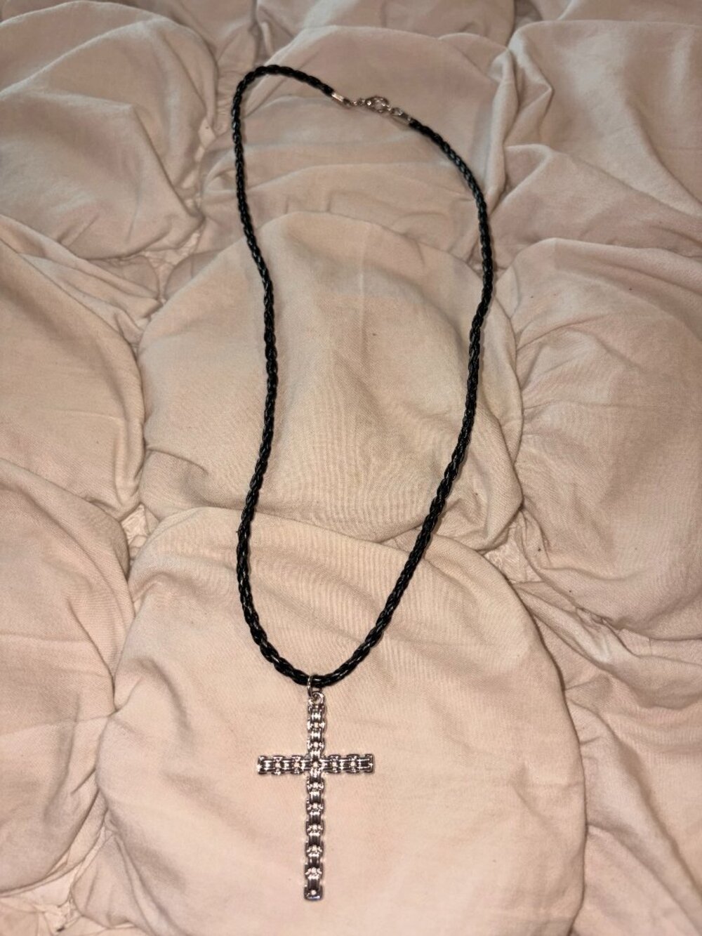 Free People Black Braided Leather Cross Pendant Cord Necklace Indie Sleaze